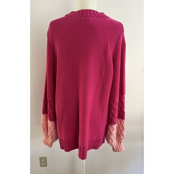 EUC Crown & Ivy Womens Pink Knit Sweater 2X Long Sleeve Crew Neck - Picture 2 of 5